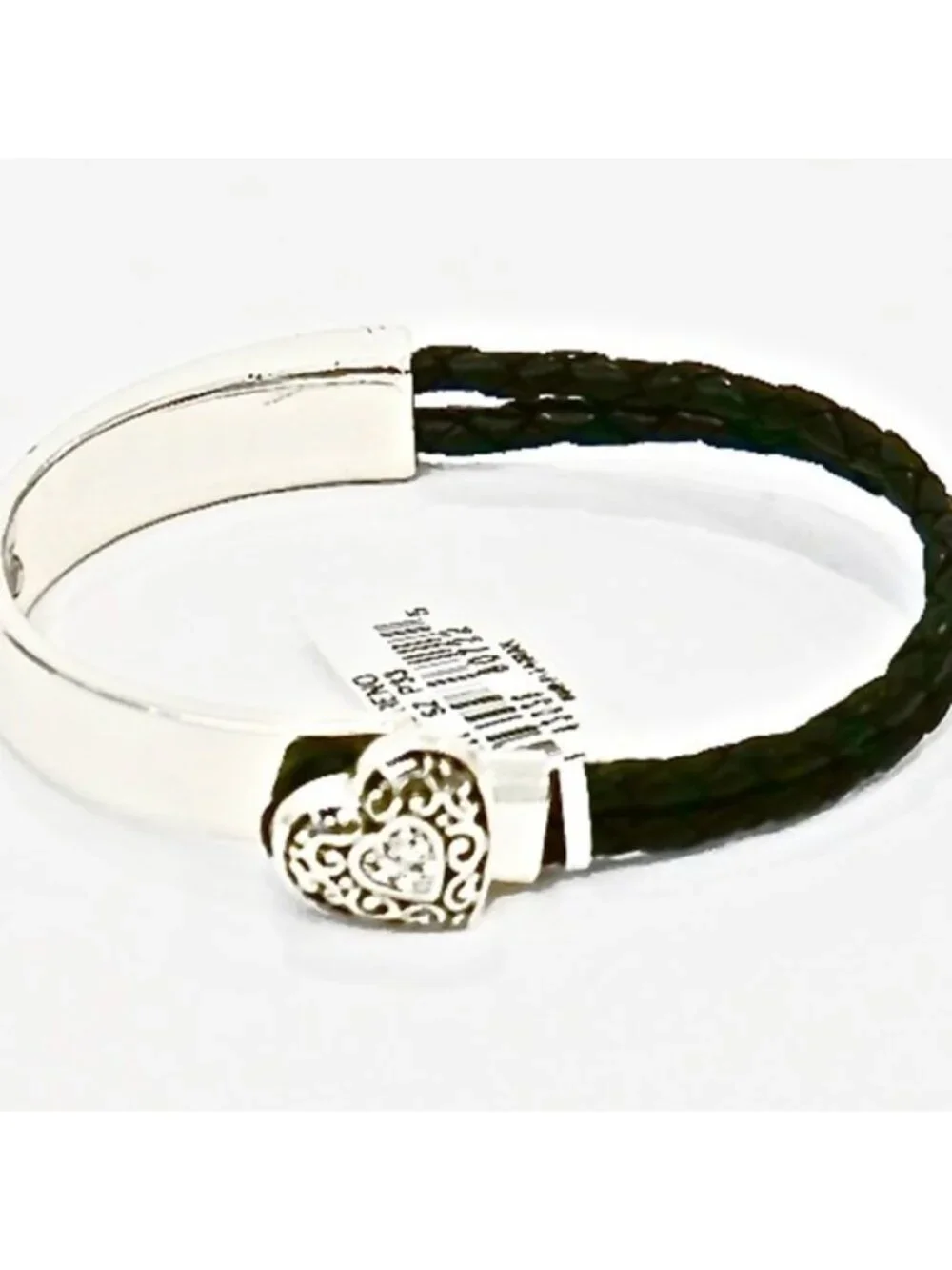 Brighton Boho Demi Lune silver black Braided rope leather heart bracelet